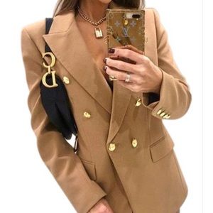 Zara double breasted camel blazer